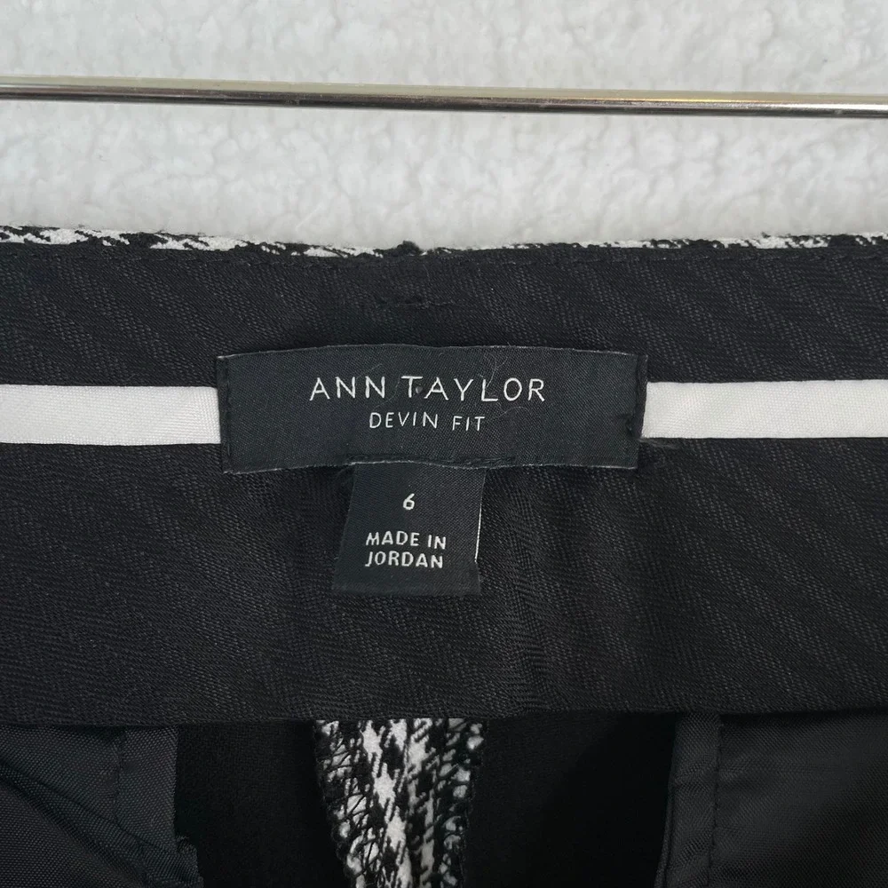 Ann Taylor Devin Fit Houndstooth Ankle Dress Pants Black White Womens 6